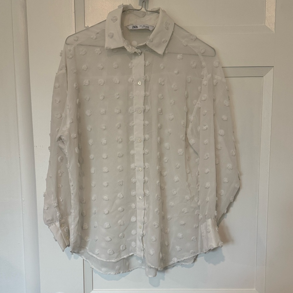Zara White Textured Blouse
